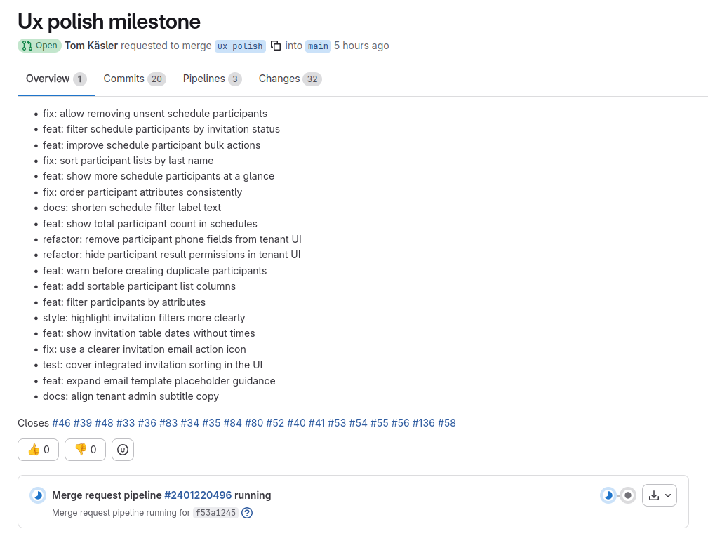 GitLab milestone with linked issues and merge requests
